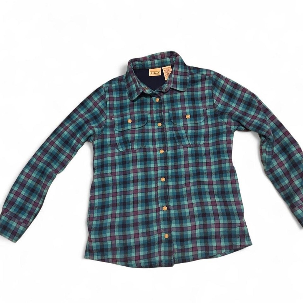 L.L.Bean kids blue and purple plaid fleece‎ lined flannel